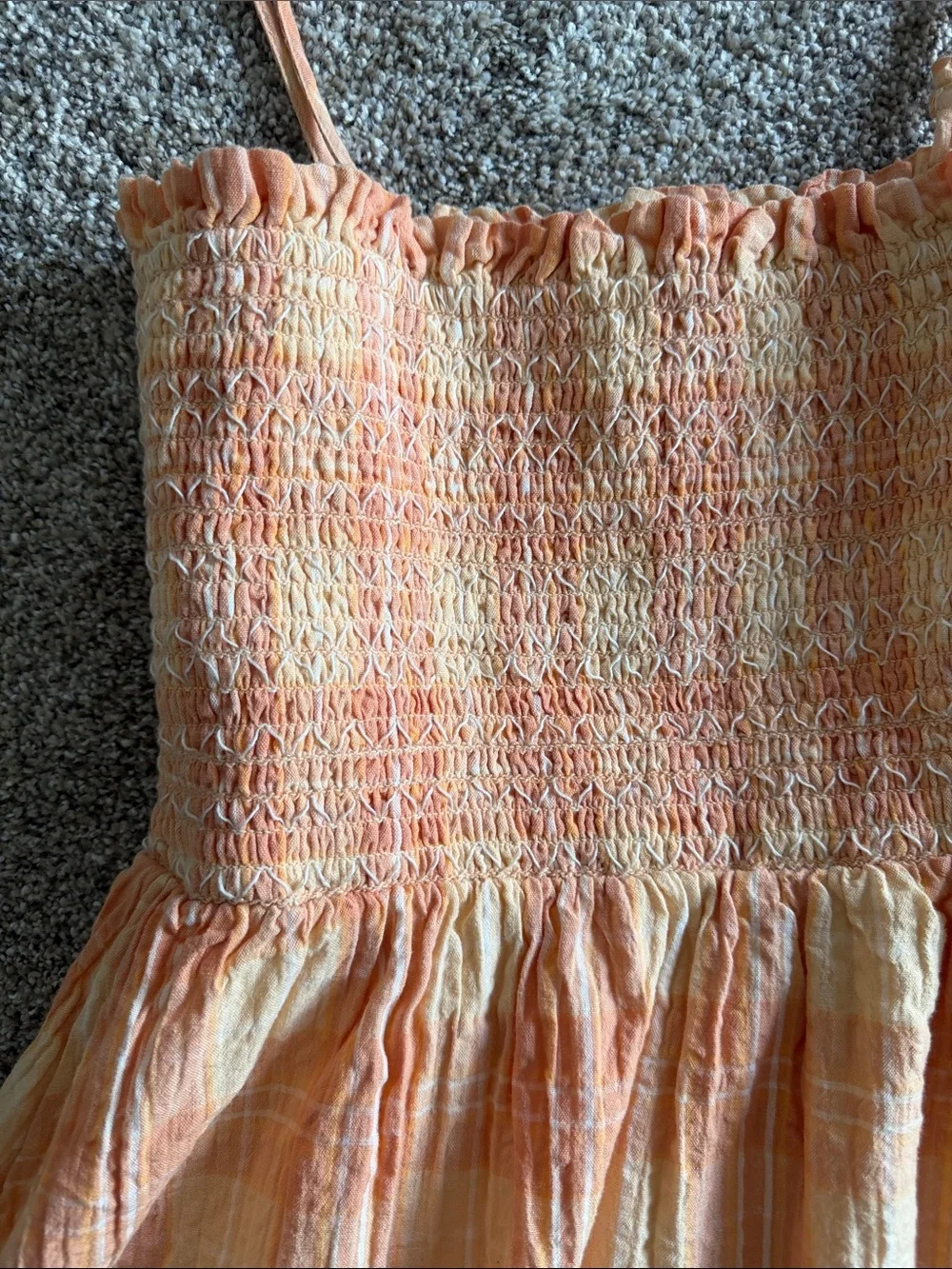 American Eagle Outfitters Cream and Orange Strapless Plaid Sundress